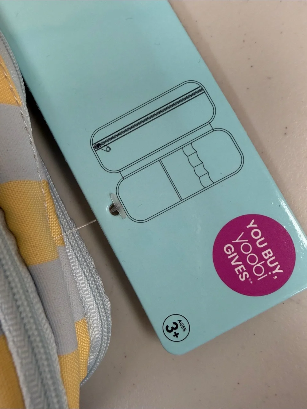 Yoobi Yellow, Light Blue & Pink Heart Striped Pencil Case multiple pockets uses